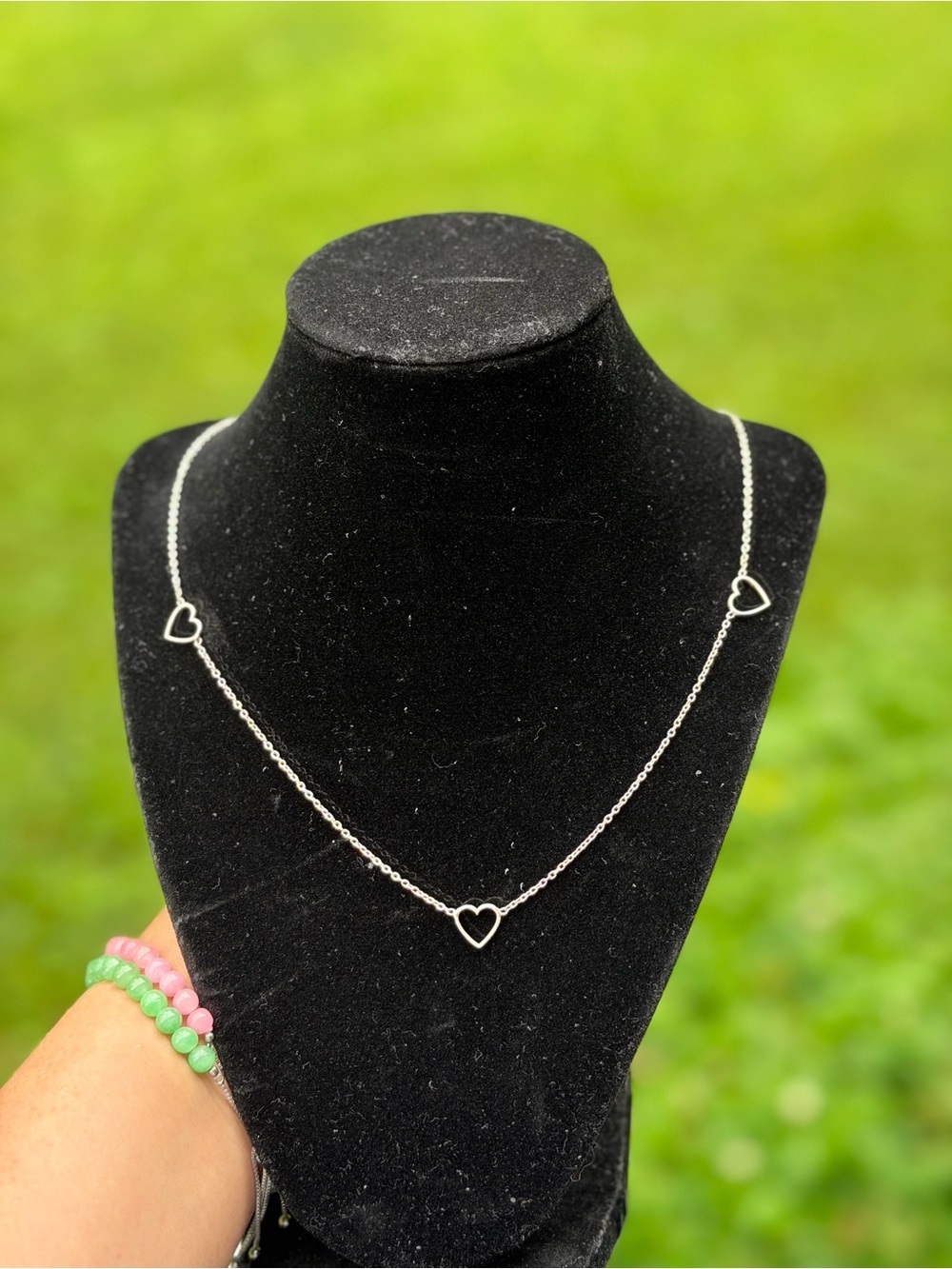 925 Sterling Silver Open Heart Station Necklace